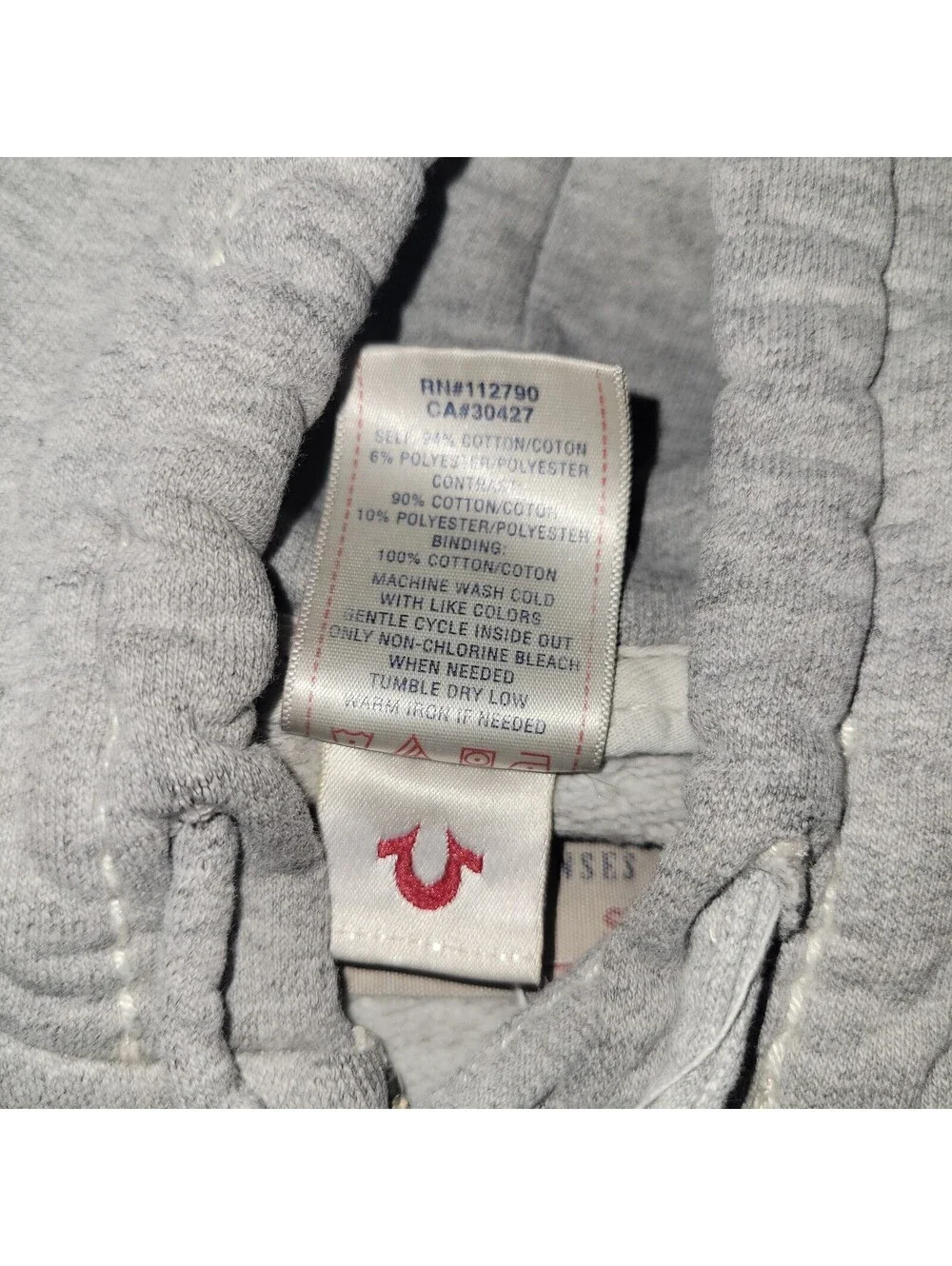 VTGTrue Religion Men's Gray Full Zip Hoodie Big T Stitching Sleeve Size M READ
